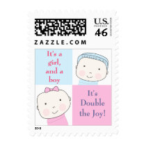 Twin Boy Girl Blue Pink Custom Postage
