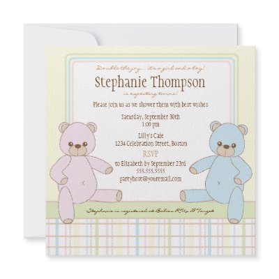 Twin Boy Girl Teddy Bears Baby Shower Invitation by kat_parrella
