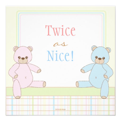 Twin Boy Girl Teddy Bears Baby Shower Invitation