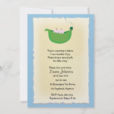  Peas Baby Shower Invitations on Boy Peas In A Pod Baby Shower Invite Design Features 2 Little Baby