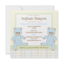 Twin Boy Teddy Bears Baby Shower Invitation