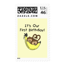 Twin Boys 1st Birthday Monkey Tshirts and Gifts Postage Stamps
