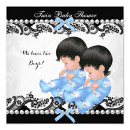 Twin Boys Baby Shower Cute Boy Blue 5.25" Square Invitation Card