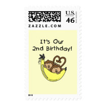 Twin Boys Banana Monkey 2nd Birthday Postage Stamp