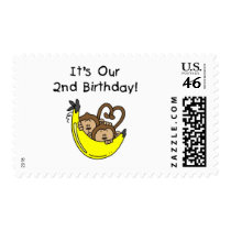 Twin Boys Banana Monkey 2nd Birthday Stamps