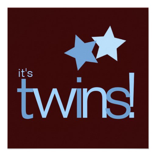 Twin Boys Blue Stars on Brown Baby Shower Custom Invite
