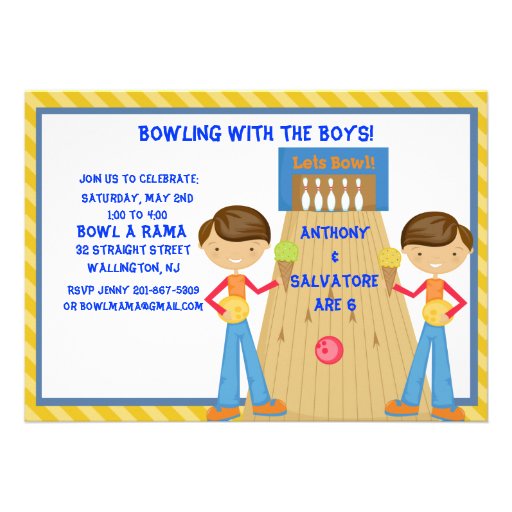 Twin Boys Bowling Birthday Party Invitation