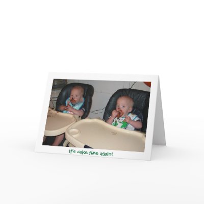 twin boys first birthday cake greeting card by annabelgeorge