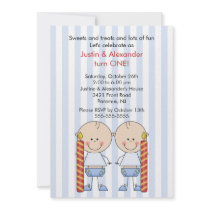 Twin Boys First Birthday Custom Announcement