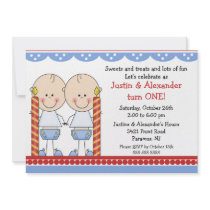 Twin Boys First Birthday Custom Invitation