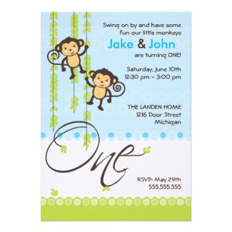 Twin Boys First Birthday Invitation