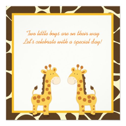 Twin Boys Giraffe Square Baby Shower Invitation