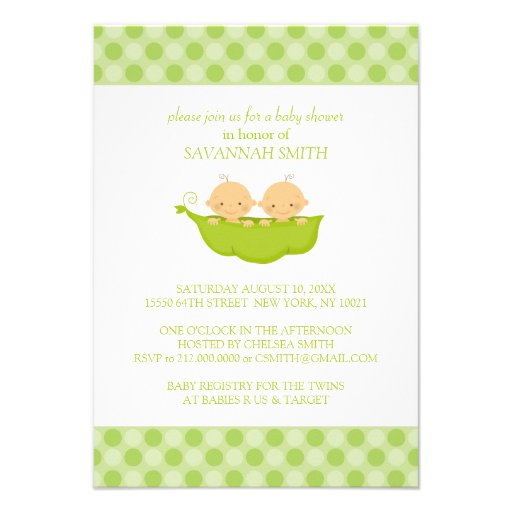 Twin Boys in a Pea Pod Baby Shower Invitations (front side)