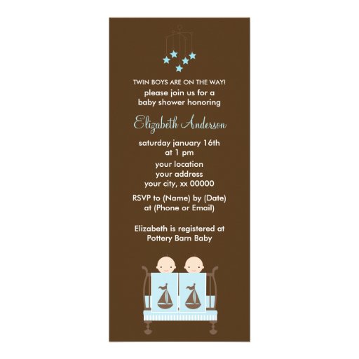 Twin Boys in Blue Crib Baby Shower Personalized Invitations