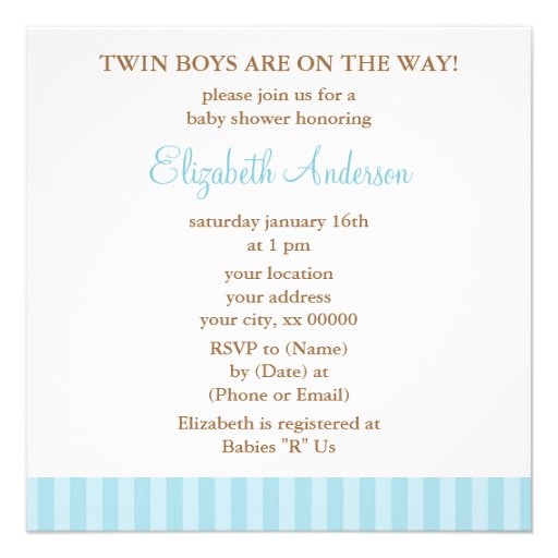 Twin Boys in Blue Umbrella Personalized Announcements