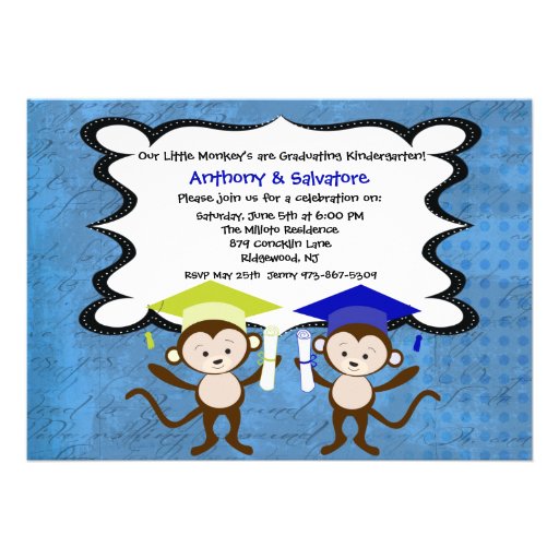 Twin Boys Monkeying Around Graduation Invitation (front side)