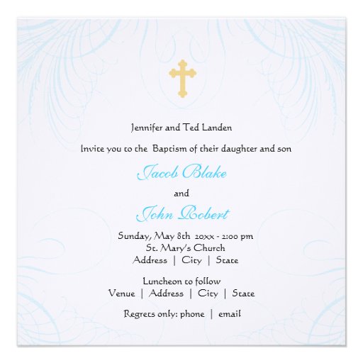 Twin Boys Photo Baptism Invitation