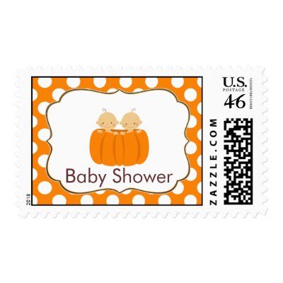 Twin Boys Pumpkin Baby Shower Postage Fall Orange