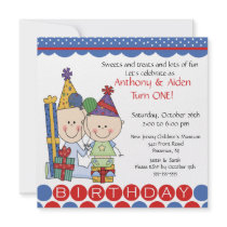Twin Boys Stick Figure Twins Birthday Invitation by celebrateitinvites Twin Boys Stick Figure Twins Birthday Invitation