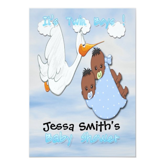 Twin Boys - Stork B Baby Shower Invitations | Zazzle