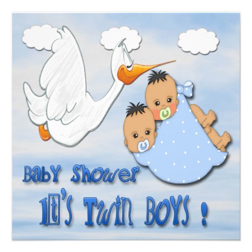 Twin Boys - Stork Baby Shower Invitations (front side)