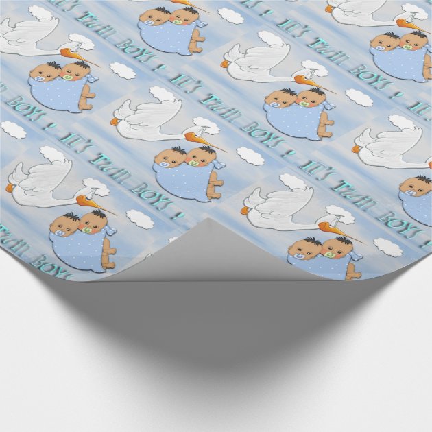 Twin Boys - Stork Baby Shower Wrapping Paper 4/4