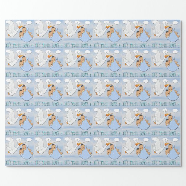 Twin Boys - Stork Baby Shower Wrapping Paper 2/4
