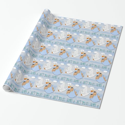 Twin Boys Stork Baby Shower Wrapping Paper Zazzle