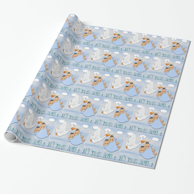 Twin Boys - Stork Baby Shower Wrapping Paper 1/4