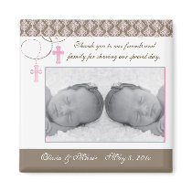 Twin Girl Baptism/Christening Favor - Photo Magnet