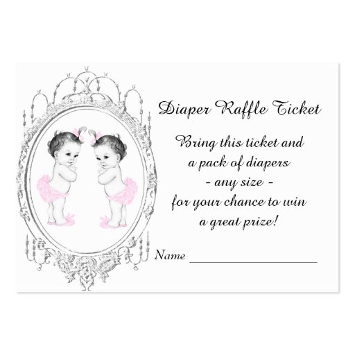 Twin Girl Diaper Raffle Tickets Business Card Template (front side)