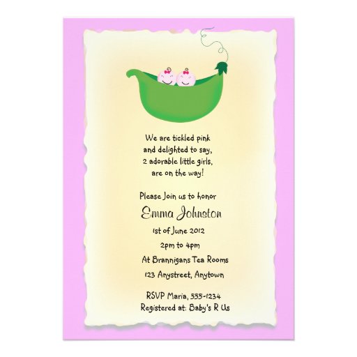 Twin Girl Peas in a Pod baby shower invite