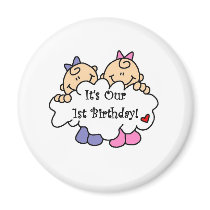 Twin Girls 1st Birthday magnets by kids_birthdays Twin Girls 1st Birthday magnets