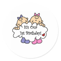 Twin Girls 1st Birthday stickers by kids_birthdays Twin Girls 1st Birthday stickers