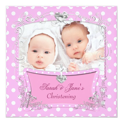 Twin Girls Baby Christening Baptism Pink Card Zazzle