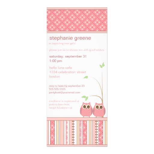 Twin Girls Baby Owl PInk Baby Shower Personalized Invites