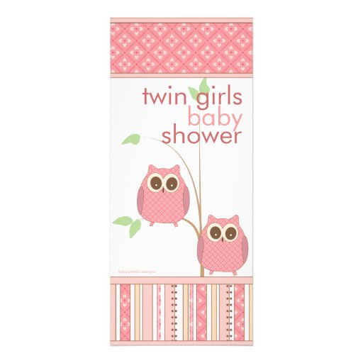 Twin Girls Baby Owl PInk Baby Shower Personalized Invites (front side)
