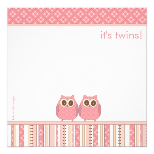 Twin Girls Baby Owl PInk Baby Shower Personalized Invites