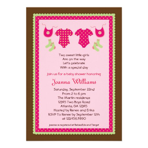 Twin Girls Baby Shower Invitation