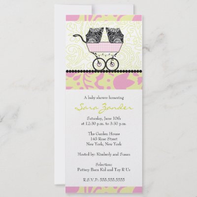 Twin Baby Shop on Twin Girls Baby Shower Invitation   Baby Carriage From Zazzle Com