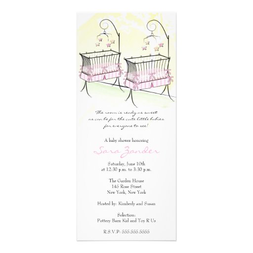 Twin Girls Baby Shower Invitation - Baby Cribs (front side)