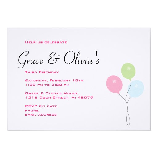 Twin Girls Birthday Invitation - Pink