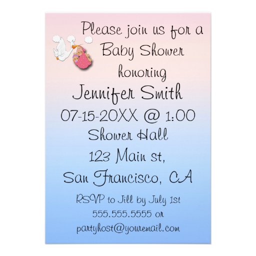 Twin Girls Blonde - Stork Baby Shower Invitations