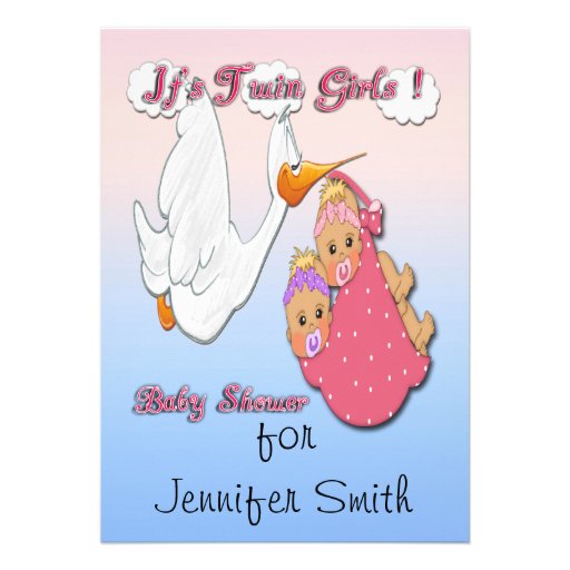 Twin Girls Blonde - Stork Baby Shower Invitations