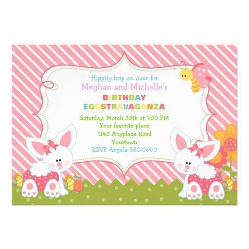Twin Girls Easter Birthday Invitation