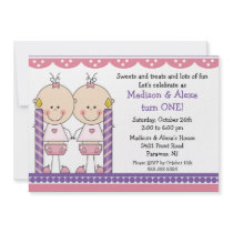 Twin Girls First Birthday Invitation by celebrateitinvites Twin Girls First Birthday Invitation
