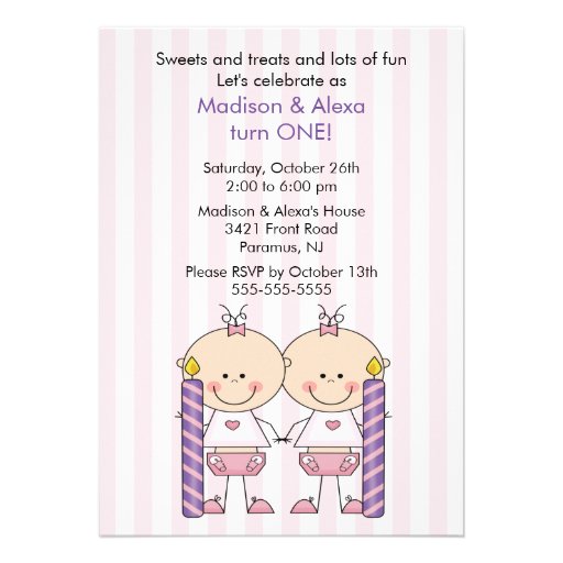 Twin Girls First Birthday Invitation