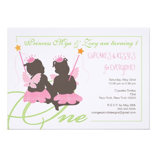 Twin Girls First Birthday Party Invitation
