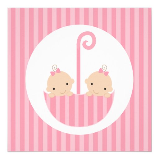 Twin Girls in Pink Umbrella Announcement
