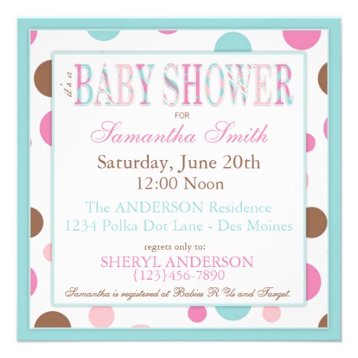 TWIN GIRLS Pink Aqua Brown Dots Baby Shower Custom Announcements